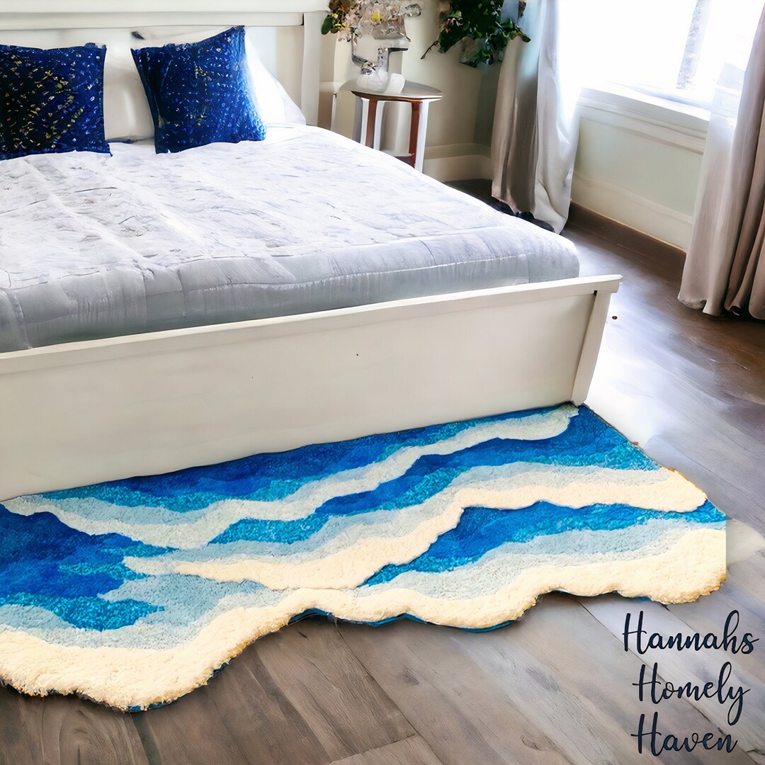 Aesthetic Unique Blue Ocean Waves Rug Japanese Y2K Ocean Etsy