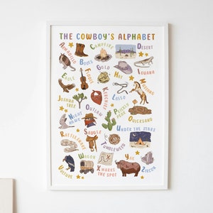 L'alfabeto del cowboy, stampa dell'alfabeto per la cameretta dei bambini, cameretta dei bambini western, cameretta dei bambini da cowboy, stampa per bambini, arte murale, stampa digitale