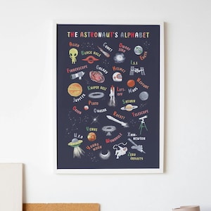 The Astronaut&#39;s Alphabet, Nursery Alphabet Print, Space Alphabet, Astronaut Nursery, Kid Print, Wall Art, Digital Print