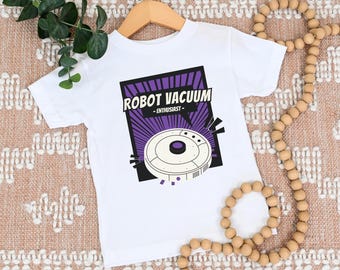 Cute Robot Vacuum Toddler Shirt, Funny T-Shirt for Vacuum Obsessed Kids, Robot Vacuum Enthusiast Fun Children's Birthday Party Graphic Tee