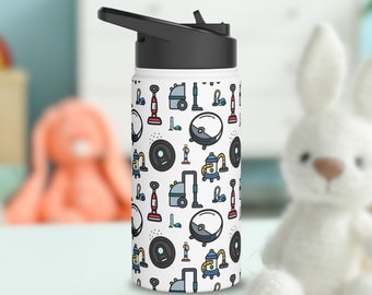 Kids Vacuum Gift Water Bottle, Robot Vacuum Cleaner Stainless Steel Insulated Travel Drink Cup, Toddler Straw Cup Gift, Vacuum Lover Child