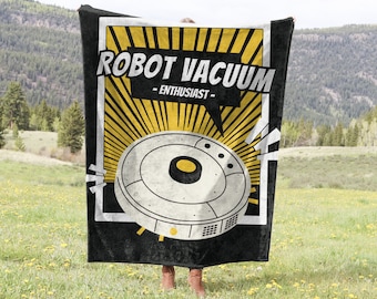 Robot Vacuum Enthusiast Blanket, Cute Anime Comic Book Style Vacuum Cleaner Blanket for Toddlers, Children's Cleaning Obsessed Throw Blanket