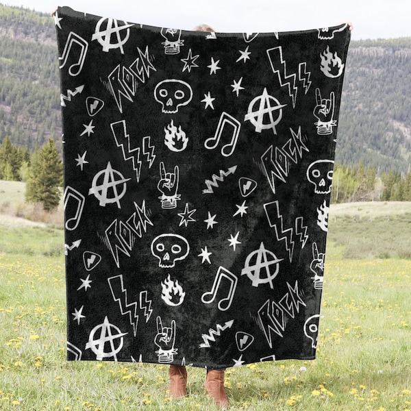 Couverture pour bébé punk rock en polaire douce, cadeau de baby shower pour maman avant-gardiste, décoration de chambre d'enfant esthétique gothique, jeté de canapé en velours Minky Emo Music