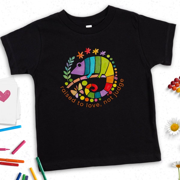 Cute Chameleon Rainbow Pride Month Shirt for Kids, Pride Parade Toddler Tshirt, Gift for Child of LGBTQ Parents, Raised by Love Pride Parade