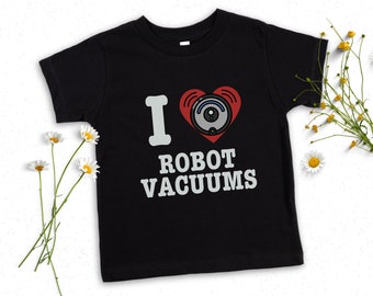 Kid Robot Vacuum Shirt, Funny Preschool Vacuum Cleaner T-Shirt, Vacuum Themed Birthday Party Graphic Tee Gift for Kids, I Heart Robot Vacuum