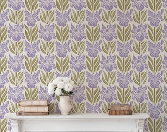 Iris Damask Removable Wallpaper | Lavender Moss Extra Large Scale Block Print