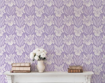 Iris Damask Removable Wallpaper | Lilac Extra Large Scale Block Print