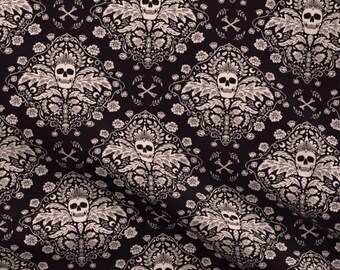 Skull Damask Fat Quarter | Hand-Drawn Gothic Cotton Fabric | Large Scale
