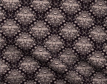 Skull Damask Fat Quarter | Black and White Cotton Fabric | Medium Scale