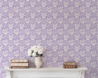 Iris Damask Removable Wallpaper | Lilac Large Scale Block Print