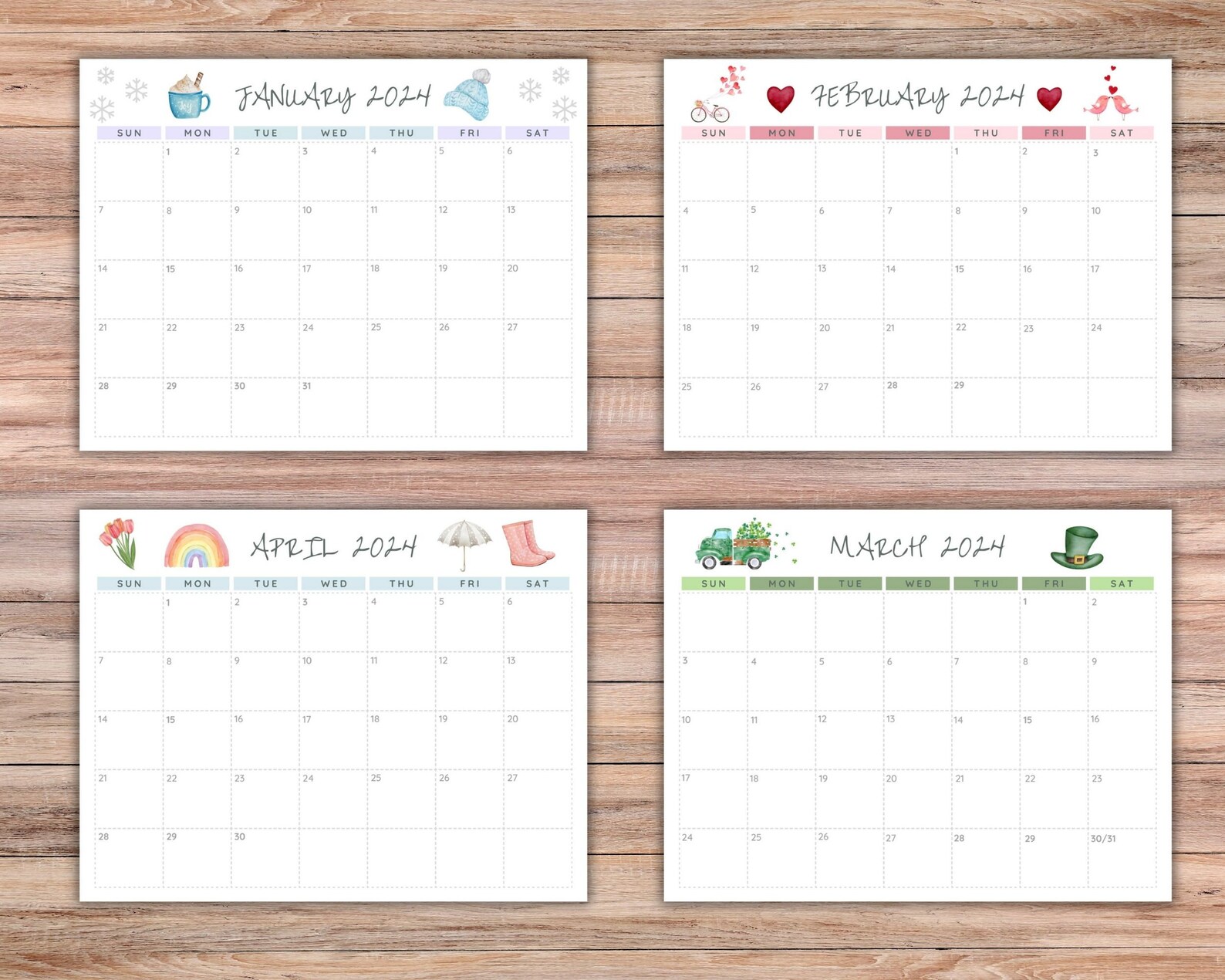 2024 Printable Calendar Kids Printable Calendar Watercolor Calendar 2024 Printable Calendar Kids Printable Calendar Watercolor Calendar