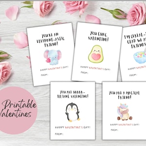 Cartes de Saint-Valentin à imprimer pour l'école : animaux mignons en classe avec motif aquarelle