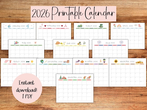 2026 Printable Calendar, Minimalist Pastel Monthly Planner (Digital Download)