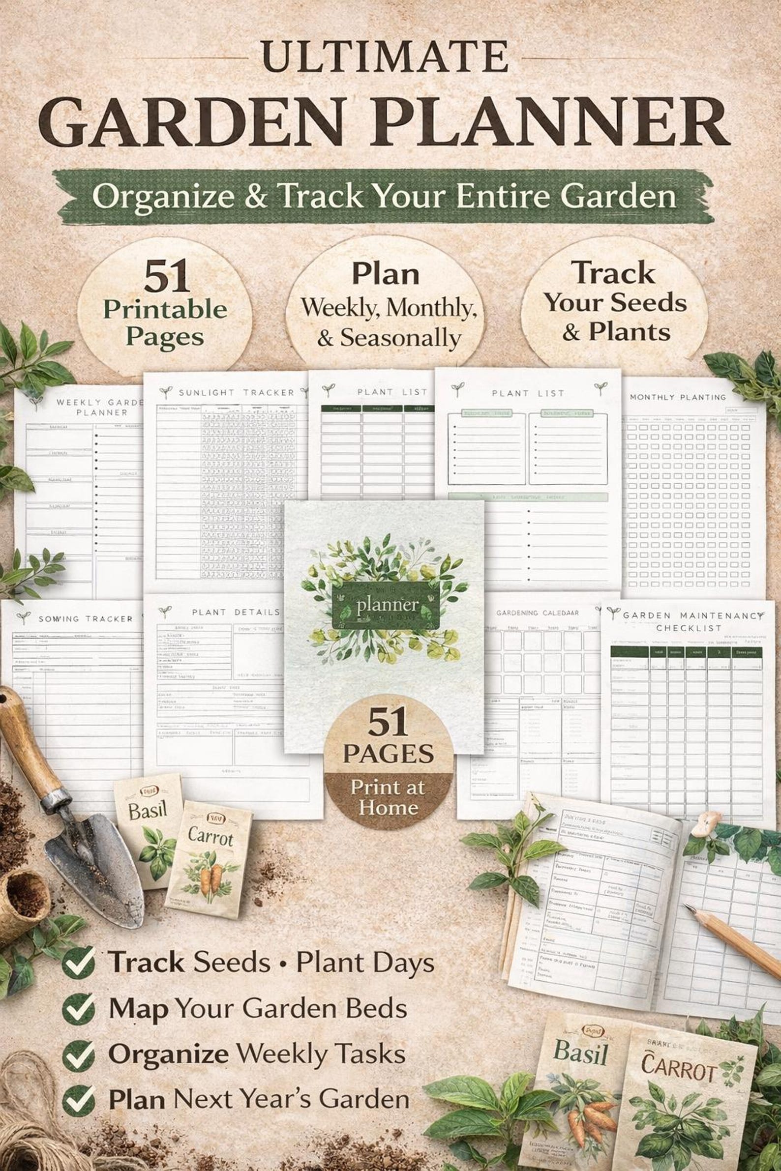 2026 Garden Planner Printable • Seed Tracker • Vegetable Garden Layout ...
