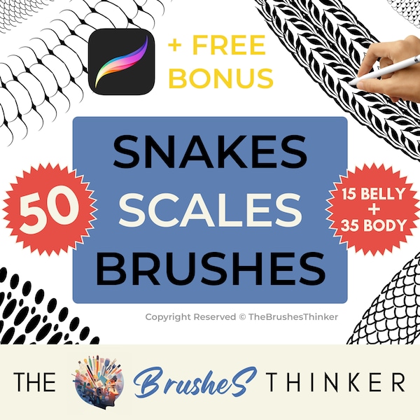 50 Snake Scales Brushes for Procreate + Free Bonus, Procreate Snake Scales Brushes: 35 Body & 15 Belly, Procreate Free Brushes, Snake Scales