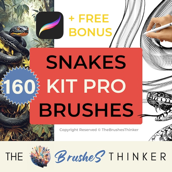 160 Snake Procreate Kit Pro + Free Bonus | Snake Stamps, Heads, Builder, Scales | Procreate Snake Brushes | Procreate Free Brushes