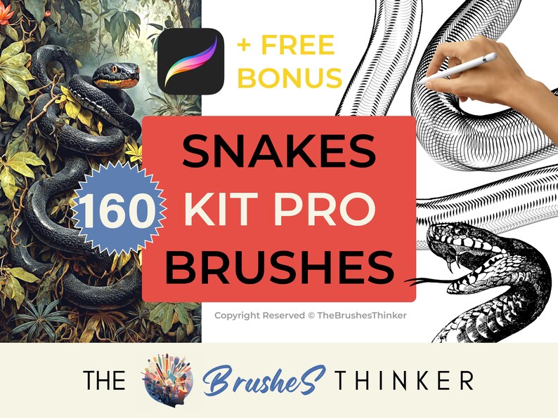 160 Snake Procreate Kit Pro Free Bonus Snake Stamps, Heads, Builder