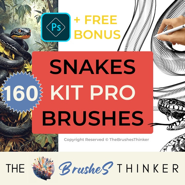 160 Snake Photoshop Kit Pro + Free Bonus | Snake Stamps, Heads, Builder, Scales | Photoshop Snake Brushes | Photoshop Free Brushes