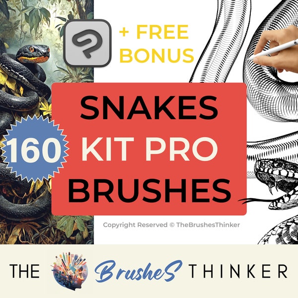 160 Snake Clip Studio Paint Kit Pro + Free Bonus | Snake Stamps, Heads, Builder, Scales | CSP Snake Brushes | Clip Studio Free Brushes