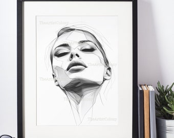 Minimalist Line Art Face Print, Single Line Woman Sketch, Abstract Portrait (Digital Download)