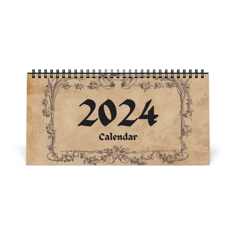 2024 Vintage Style Monthly Desk Calendar, Dark Academia Desk Calendar