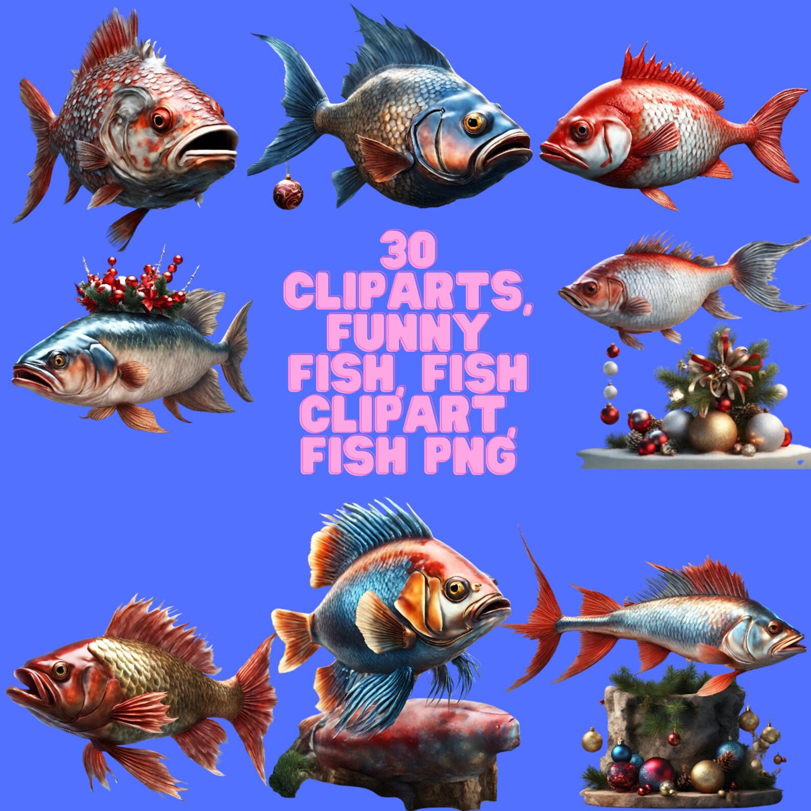Clipart Funny Fish Fish Clipart Fish Png Fishing Png Etsy