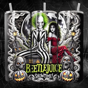 Beetlejuice Tim Burton Halloween Tumbler 20oz. Tumbler. 20oz Tumbler. Funny Halloween Movie. Tumbler. Cartoon Tumbler.