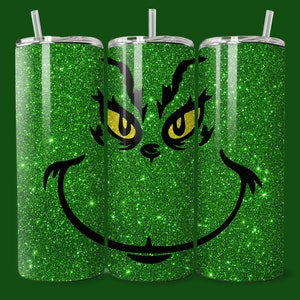 Grinch Glitter Face 20oz Custom Tumbler