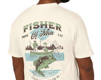 Fisher of Men Mark 1:17 Vintage Christian T-Shirt   | Ethical Christian Clothing Unisex Garment-Dyed Heavyweight Cotton Tee