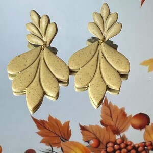 Speckled Tan Leaf Dangle Earrings: Handmade Polymer Clay Jewelry