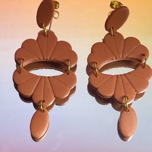 Terracotta Flower Petal Dangle Earrings | Boho Chic Polymer Clay Statement Earrings | Unique Earrings | Handmade Earrings | Bold Jewelry