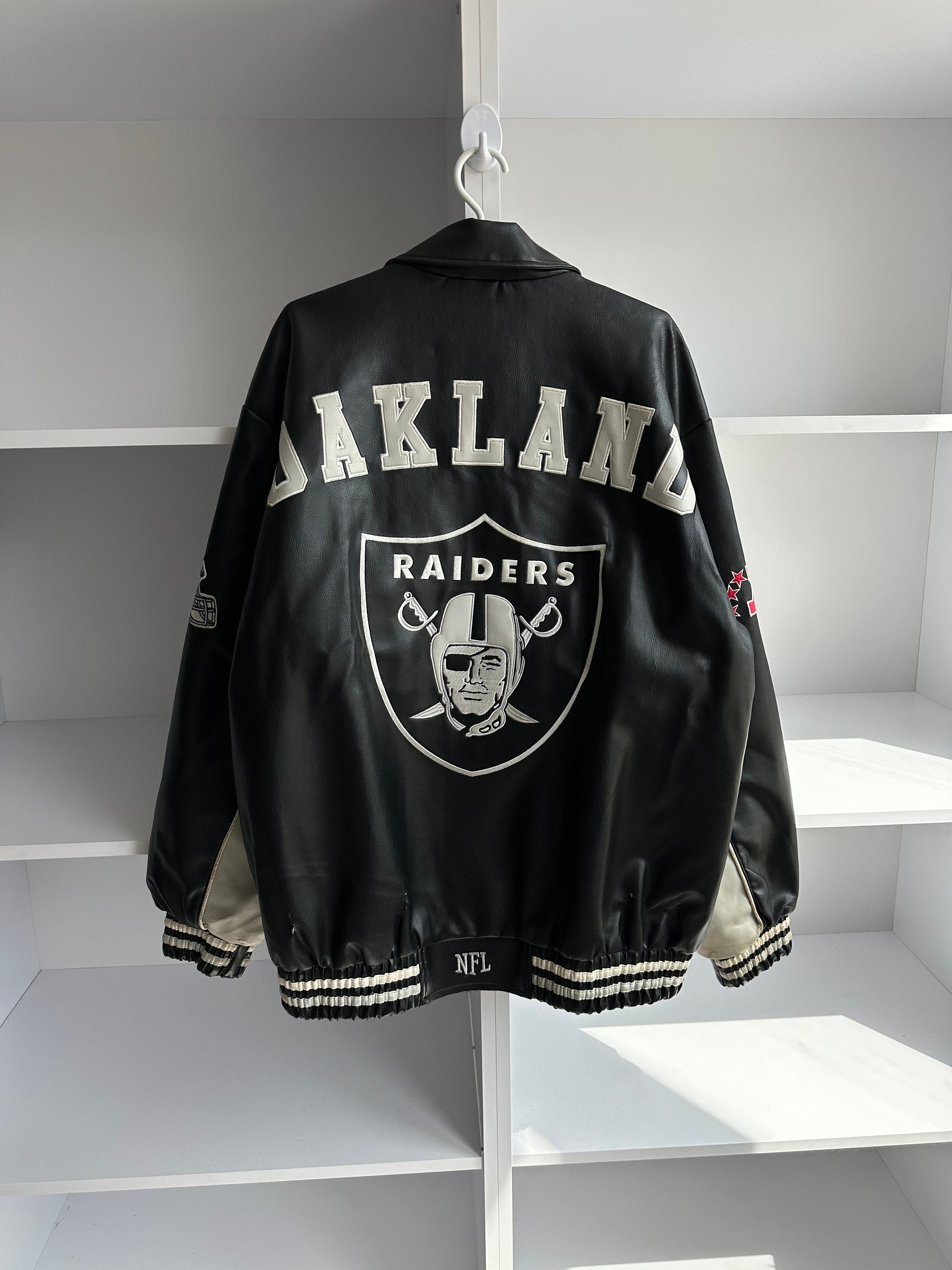 Las Vegas Raiders Men's Leather Jackets Vintage Motorcycle Jacket Coat  Outwear