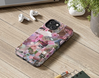 Pink Feminine Soft Girl Aesthetic Tough Phone Case, Cute Girly Protective Cover, Stylish Cellphone Shell, Coquette, Trendy Teen Gift,