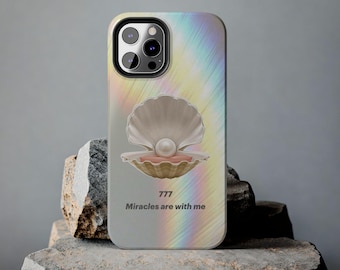 Seashell  Pearl Lucky number 777 Tough Phone Case, Protective Shell Cover, Unique Beach Design, Gift for Angel Lovers, Stylish phone Case