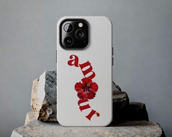 Amor Aesthetic Romantic Love Phone Case, Tough Phone Cases, Protective Phone Cover, Hibiscus Flower Design, Valentine's Day Gift,
