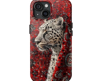 Majestic Leopard on Ornate Red Persian Carpet - Bold Artistic Phone Case