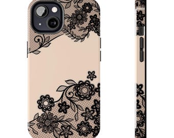 Black Lacey Vintage Floral Phone Case, Tough Protective Cover, Elegant Floral Pattern, Vintage Lace Design, Stylish Matte Black Case