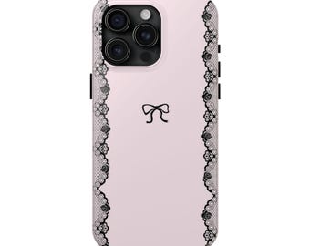 Elegant Pink Lace Phone Case - Stylish Ribbon Bow Design for iPhone, Samsung, Google Pixel - Romantic, Feminine, Y2K Aesthetic, Gift Idea,