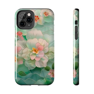 Stained Glass Floral Phone Case  Elegant Botanical, Floral Tough Cover, Art Nouveau Style, Gift for Her, Vintage Aesthetic iPhone &