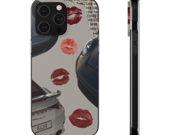 Porsche iPhone Case | Racing Enthusiast Soft Phone Cover, Sports Car Inspired Mobile Accessories, Kiss Marks Design