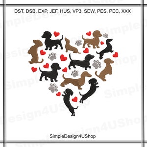 Dachshund Embroidery Design: Dog Paw Heart (Digital Download)