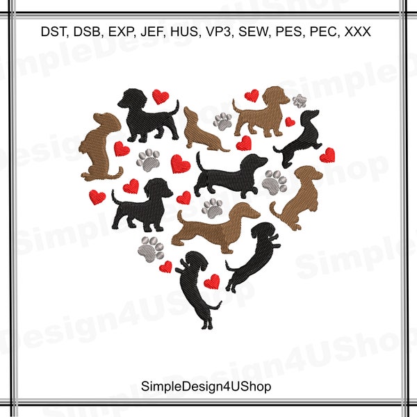 Dog Embroidery Design Daschund Machine Embroidery Design Paw Embroidery Machine embroidery dog designs I Love Daschund Embroidery Design