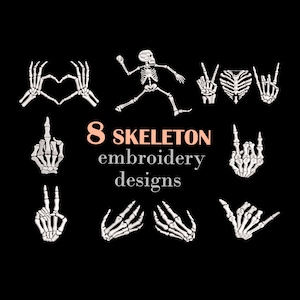 Bundle 8 skeleton embroidery designs Skeleton hand embroidery Halloween embroidery designs Rock and Roll embroidery Embroidery design trendy