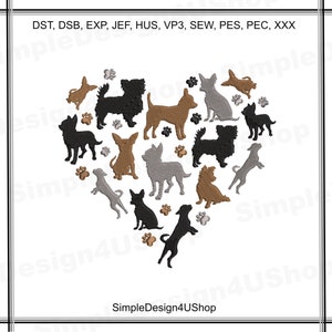 Chihuahua Embroidery Design: Dog Paw Heart (Machine Embroidery)