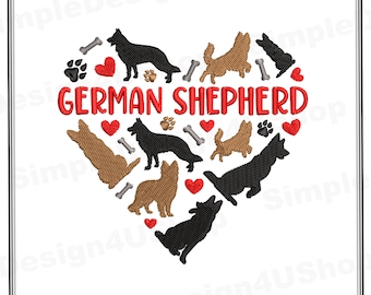 German Shepherd Embroidery Design: Heart Paw Print (Digital Download)