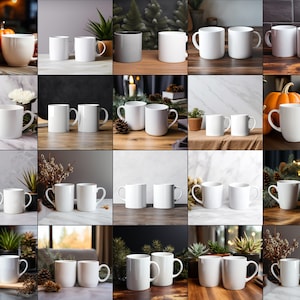 20 Double Mug Mockup Bundle, White Coffee Cup, POD Mockups, Autumn Mug Template, JPG Digital Download, Blank Xmas Mock Up, Two cups muck up