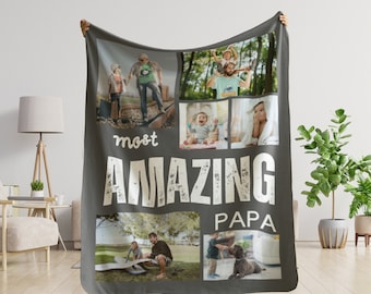 Benutzerdefinierte Decke für Papa, maßgeschneiderte Fotocollage, personalisierte Papa-Opa-Geschenke für Vatertag, Geburtstag, besonderes Erinnerungsandenken
