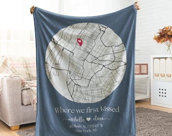 Customized Where We Met Map Blanket, Where it all began Throw, Personalized Map Gift for her him, Anniversary Valentine's Day Christmas Gift