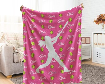 Manta de softbol personalizada para hija, nietos, mejores amigas, compañeras de equipo, manta deportiva personalizada para niñas, regalo deportivo personalizado para niñas