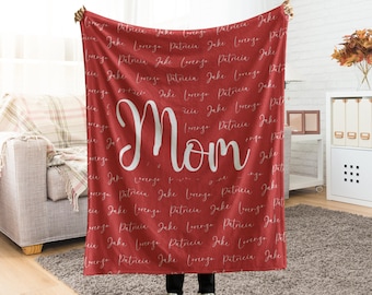 Personalized Mom Blanket, Custom Mama Mommy Mother Family Name Throw, Kids Name Blanket, Grandma Nana Gigi, Valentines Mother's Day Gift